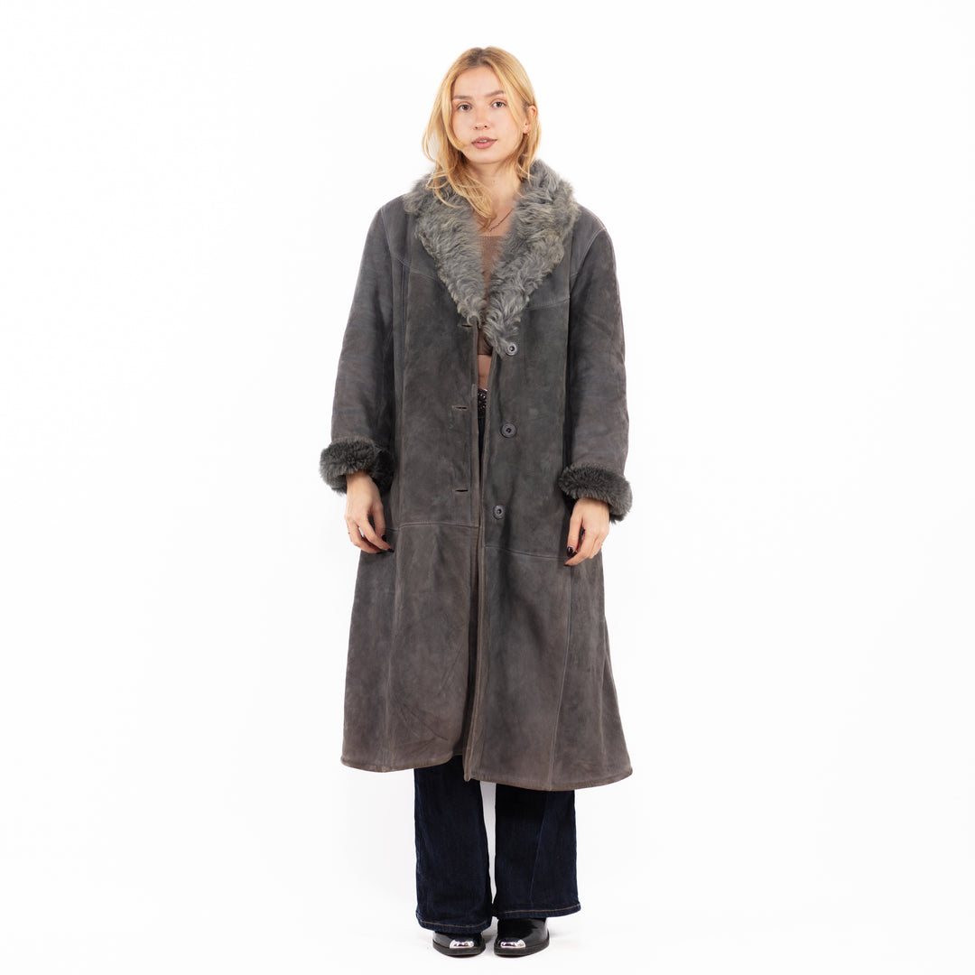 Vintage 70's Penny Lane Sheepskin Coat in Gray