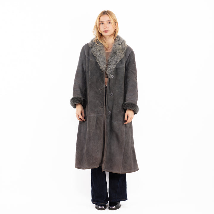 Vintage 70's Penny Lane Sheepskin Coat in Gray
