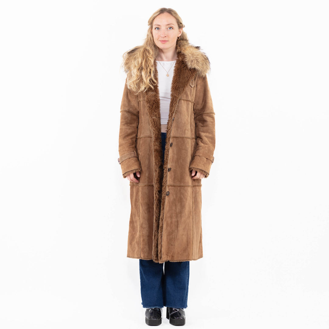 Vintage 00's Women Suede Sherpa Coat in Beige