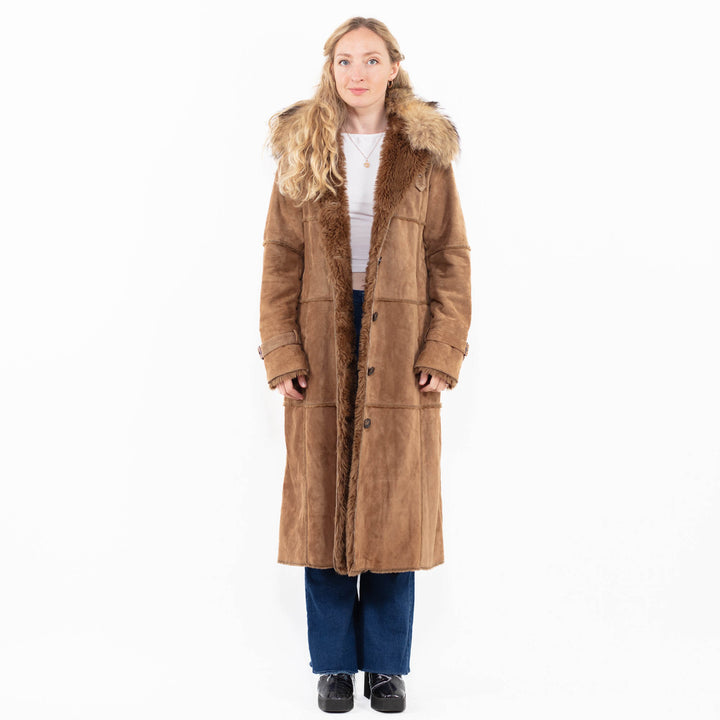 Vintage 00's Women Suede Sherpa Coat in Beige