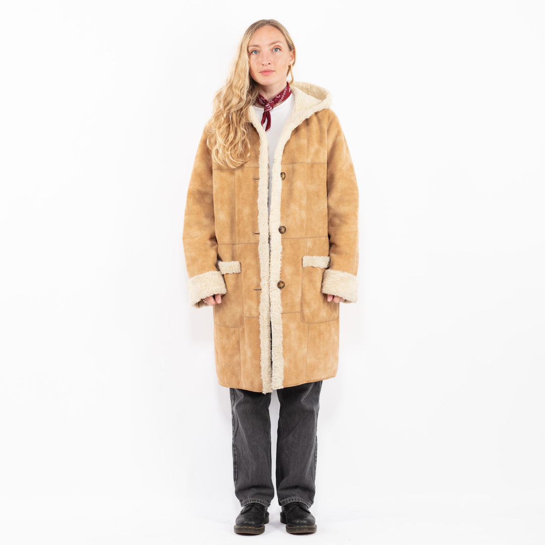 Vintage 90's Women Faux Sheepskin Coat in BeigeA0677