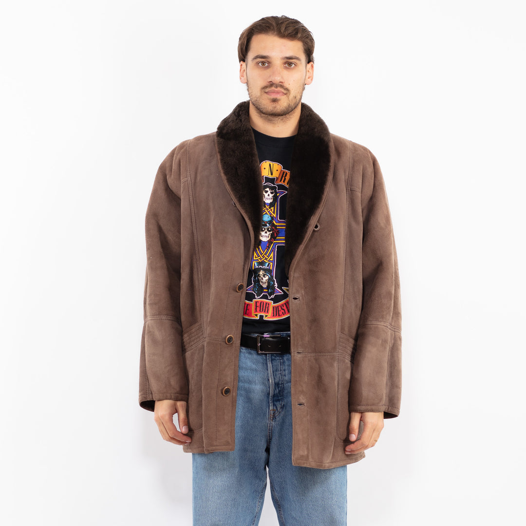 Vintage 80's Men Sheepskin Coat in Brown