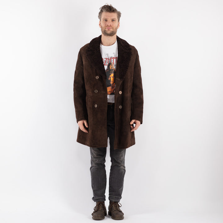 Vintage 70's Men Sheepskin Coat in BrownZ555