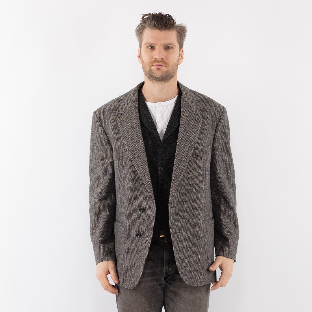 Vintage 70's Men Wool Blazer Jacket in GrayZ1059