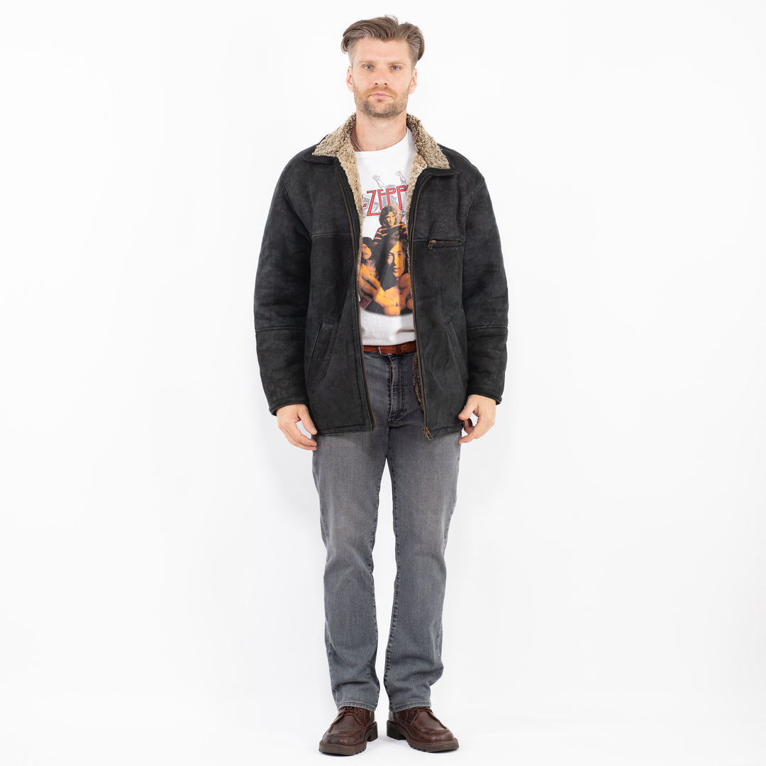 Vintage 90's Men Sheepskin Jacket in BlackZ2124