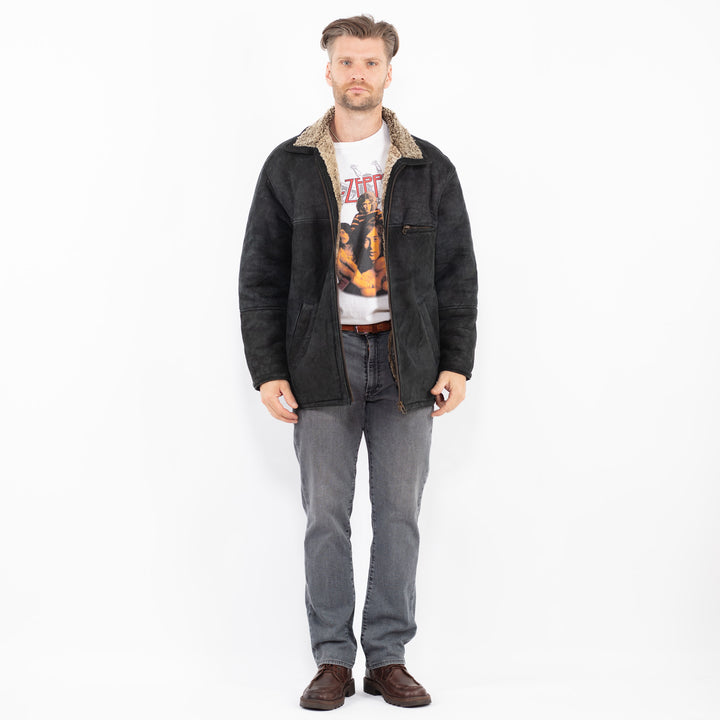 Vintage 90's Men Sheepskin Jacket in BlackZ2124
