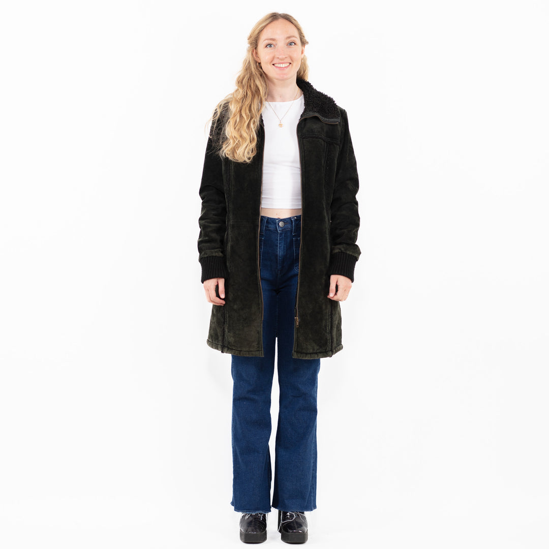 Vintage 00's Women Suede Sherpa Coat in BlackA0032