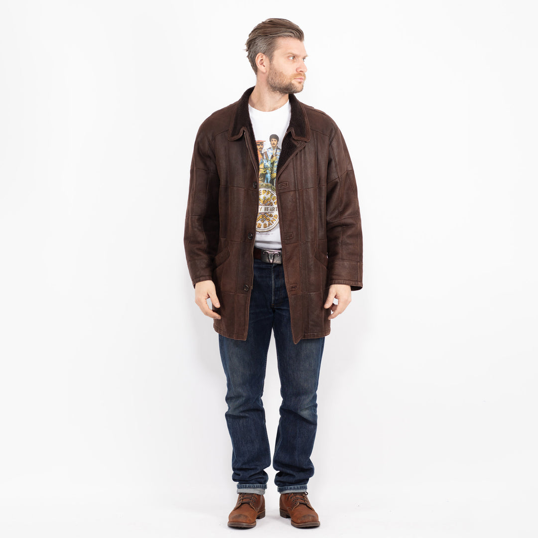 Vintage 90's Men Sheepskin Coat in BrownZ2731