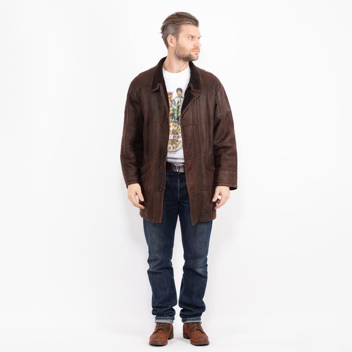 Vintage 90's Men Sheepskin Coat in BrownZ2731