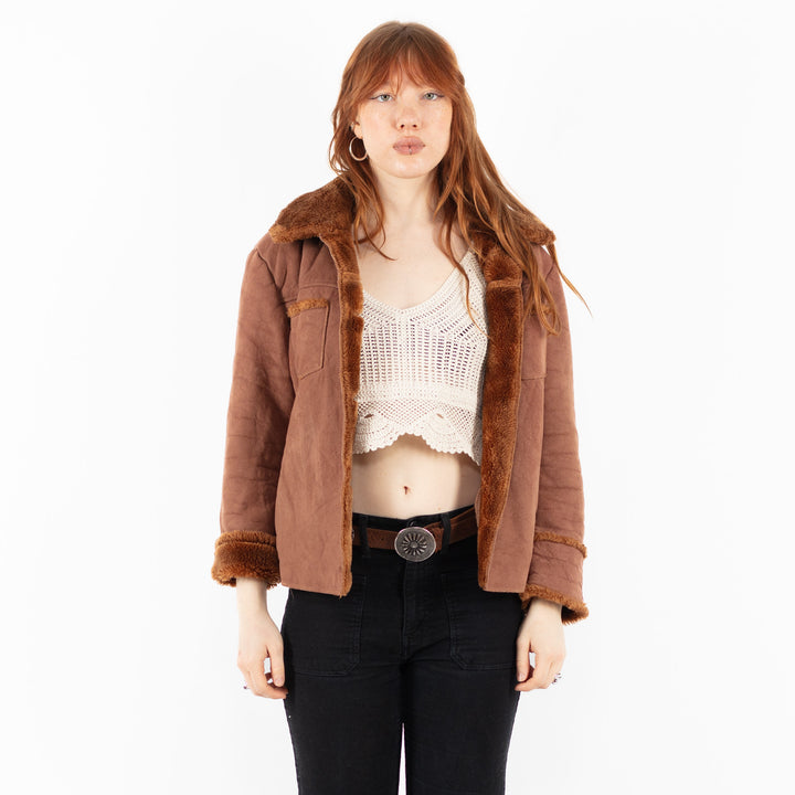 Vintage 00's Women Faux Sheepskin Jacket in BrownV9829