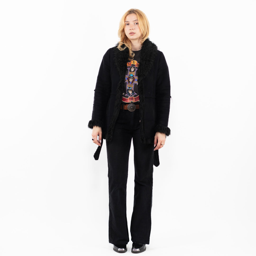 Vintage 00's Women Faux Sheepskin Jacket in BlackA0228