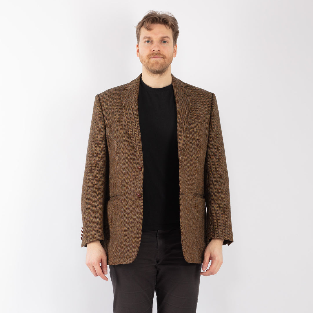 Vintage 90's Men Wool Blazer Jacket in Brown