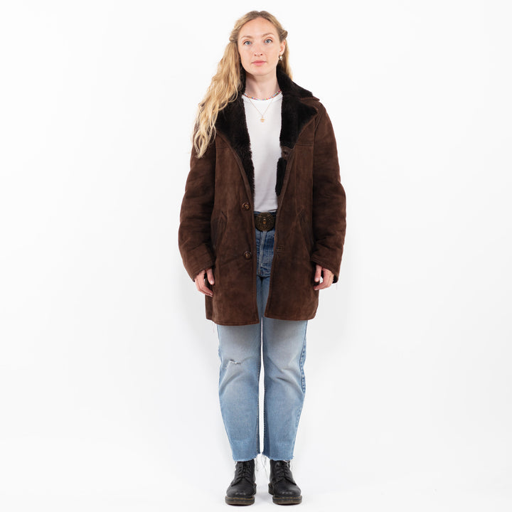 Vintage 80's Women Sheepskin Coat in Brown
