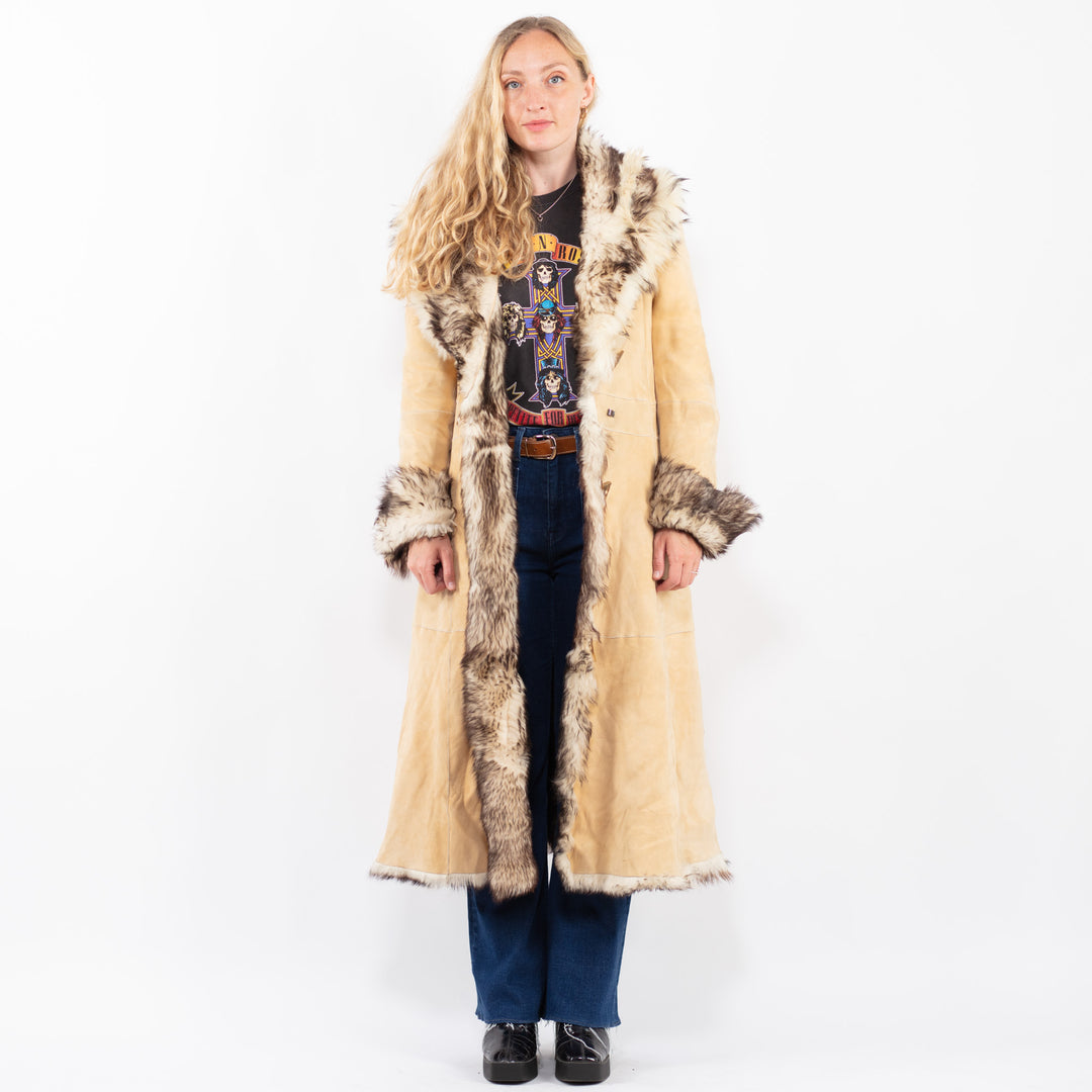 Vintage 90's Women Sheepskin Coat in BeigeA0435