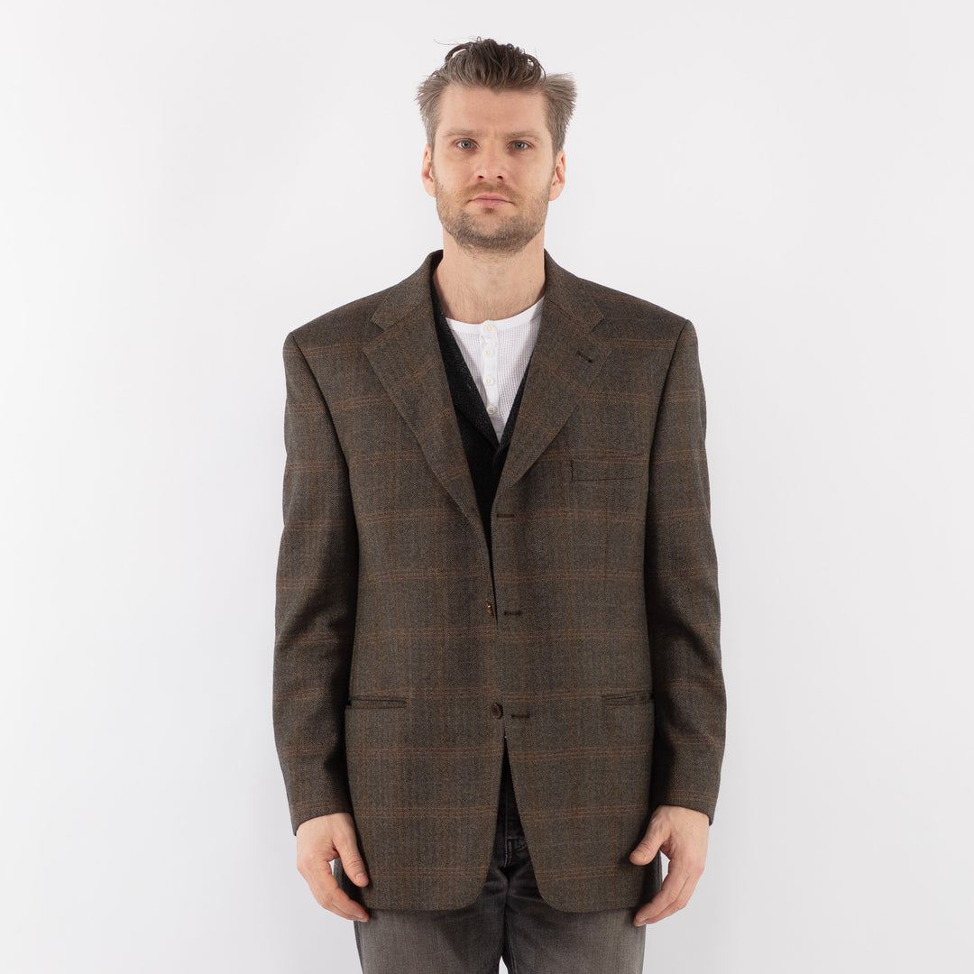 Vintage 90's Men Wool Blazer Jacket in BrownZ1060