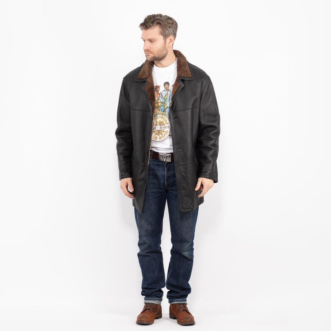 Vintage 90's Men Sheepskin Coat in BlackZ2732