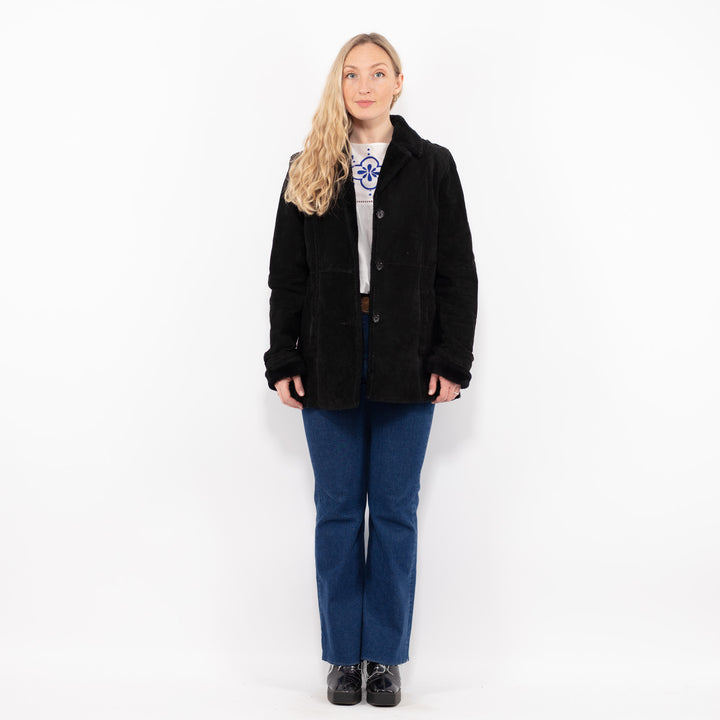 Vintage 90's Women Suede Sherpa Coat in BlackA1065