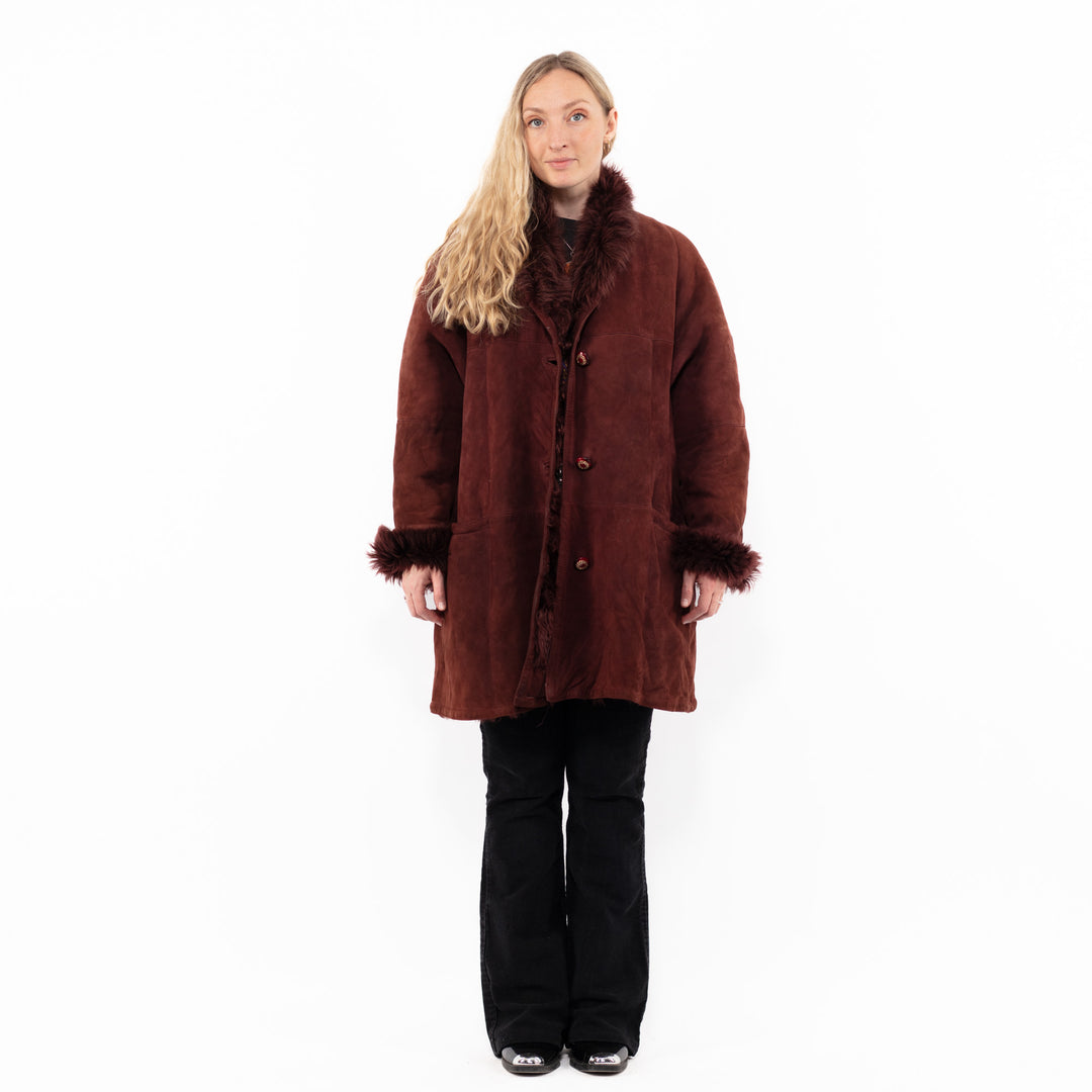Vintage 80's Women Sheepskin Shearling Coat in BrownA0961