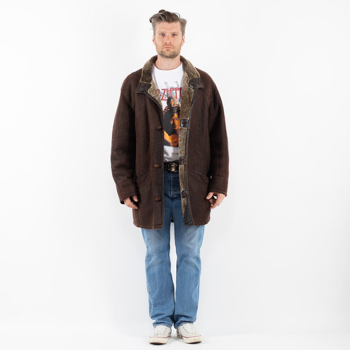 Vintage 90's Men Sheepskin Coat in BrownZ1780