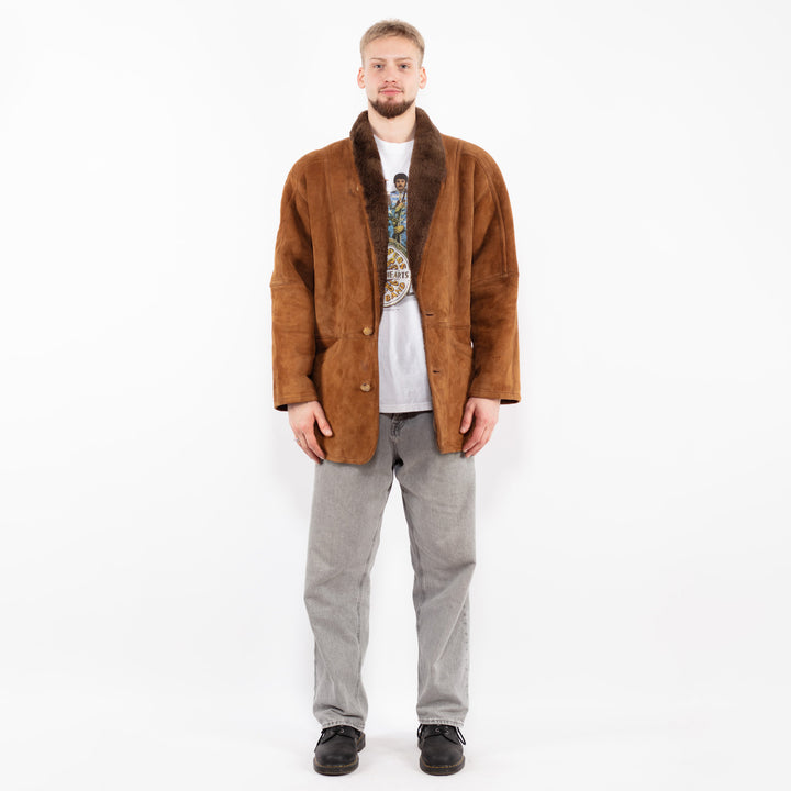 Vintage 80's Men Sheepskin Coat in Brown