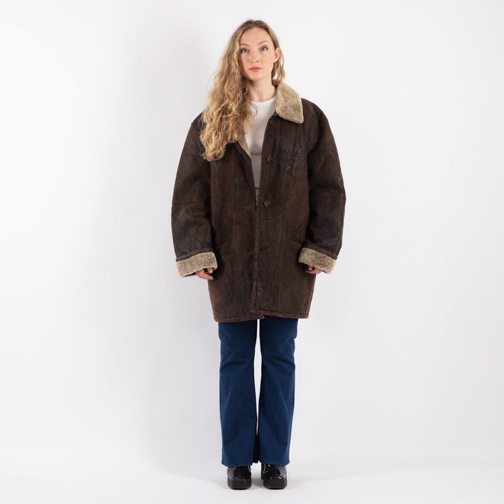 Vintage 90's Women Sheepskin Coat in Brown