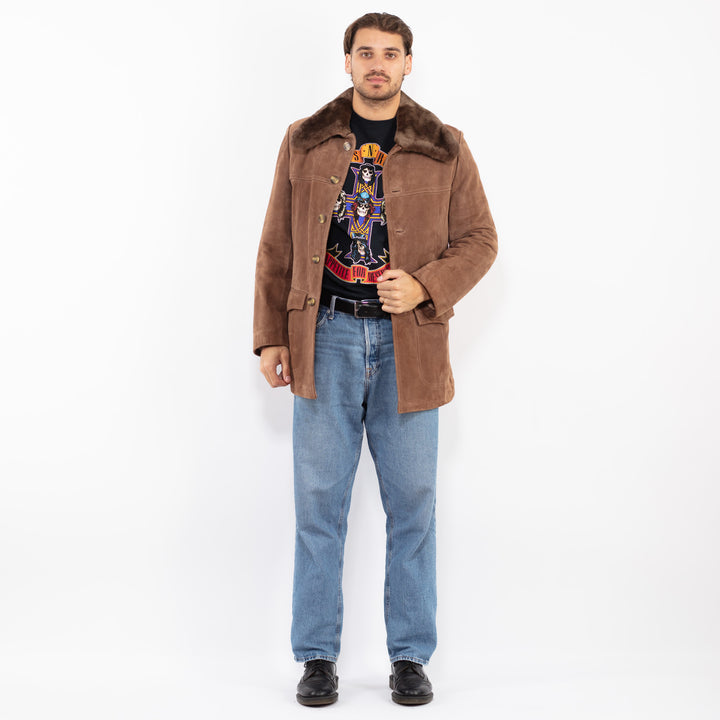 Vintage 70's Men Suede Sherpa Coat in Beige