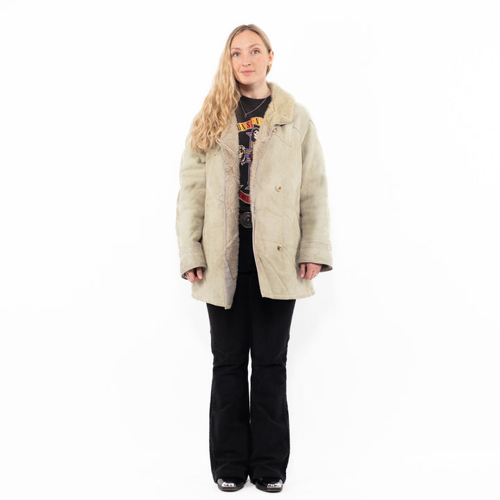 Vintage 90's Women Sheepskin Coat in BeigeA0962