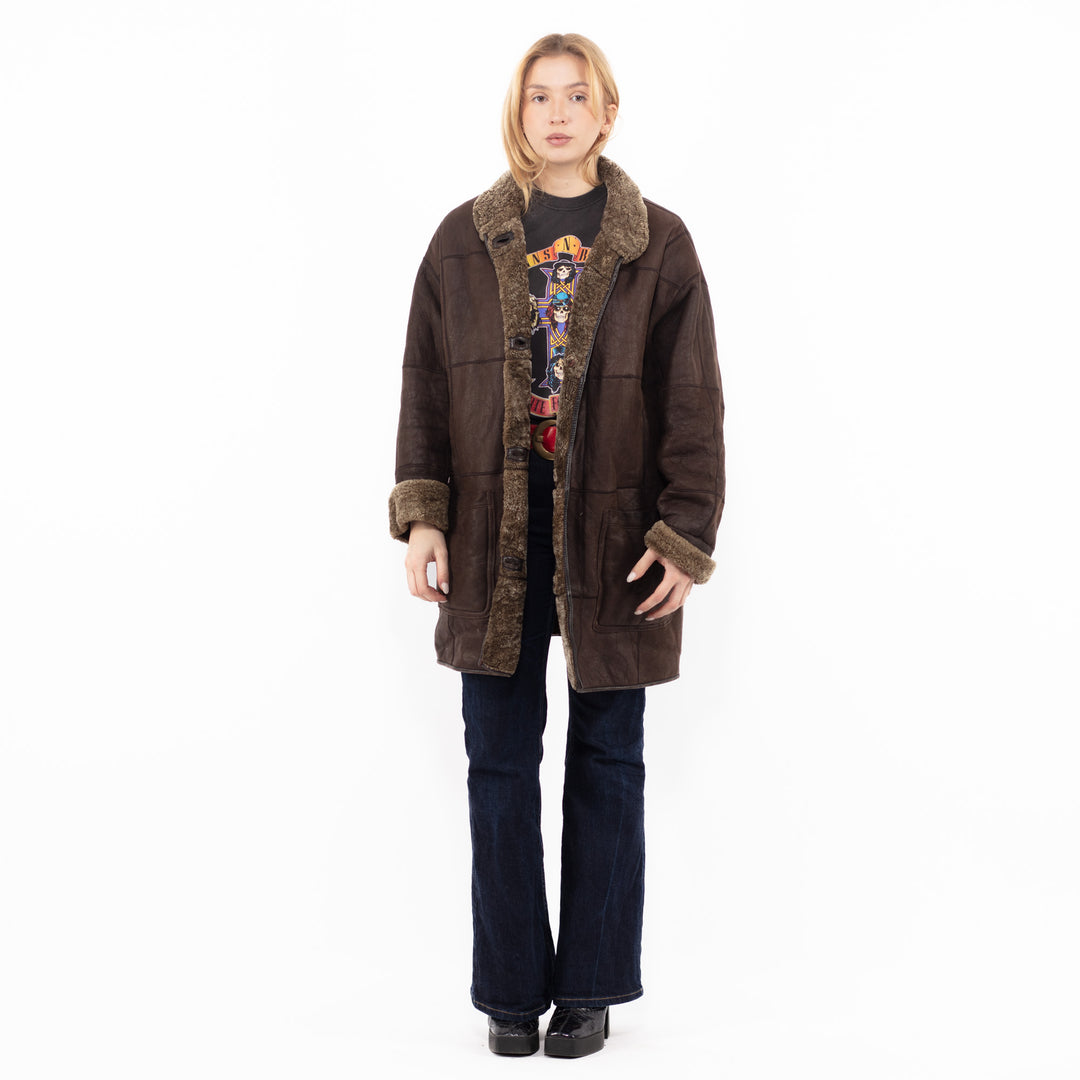 Vintage 90's Women Sheepskin Coat in BrownA1166