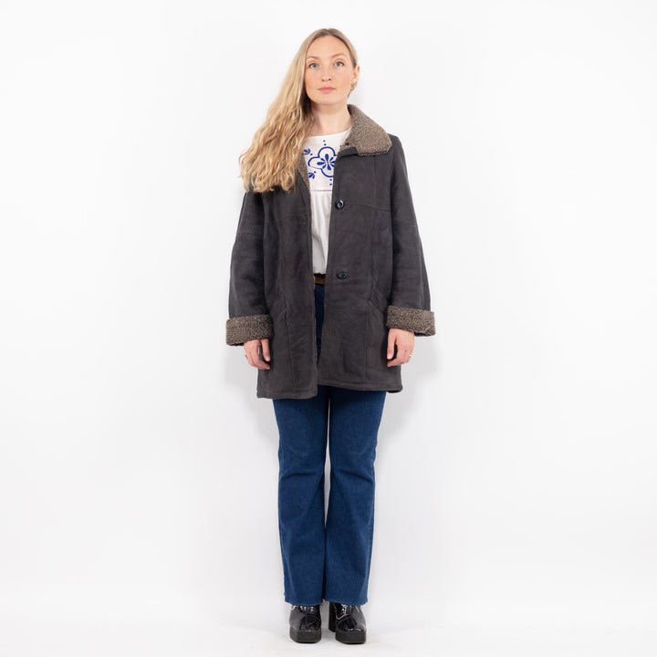 Vintage 90's Women Sheepskin Coat in GrayA1067