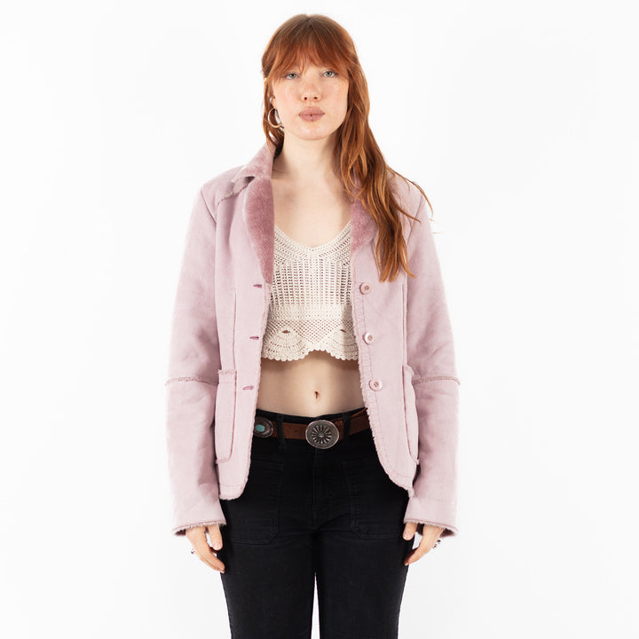 Vintage 00's Women Faux Sheepskin Jacket in PinkV9832