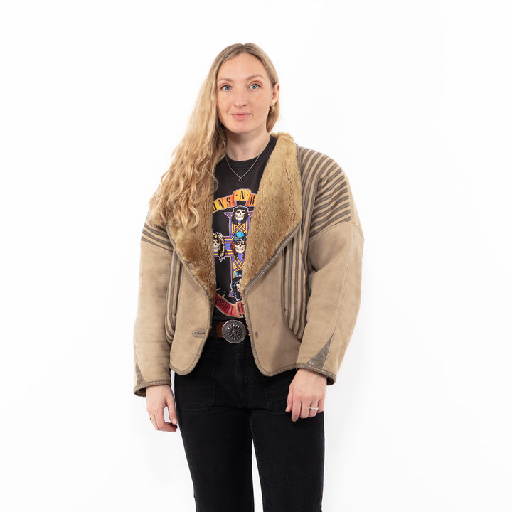 Vintage 80's Women Sheepskin Jacket in BeigeA0963