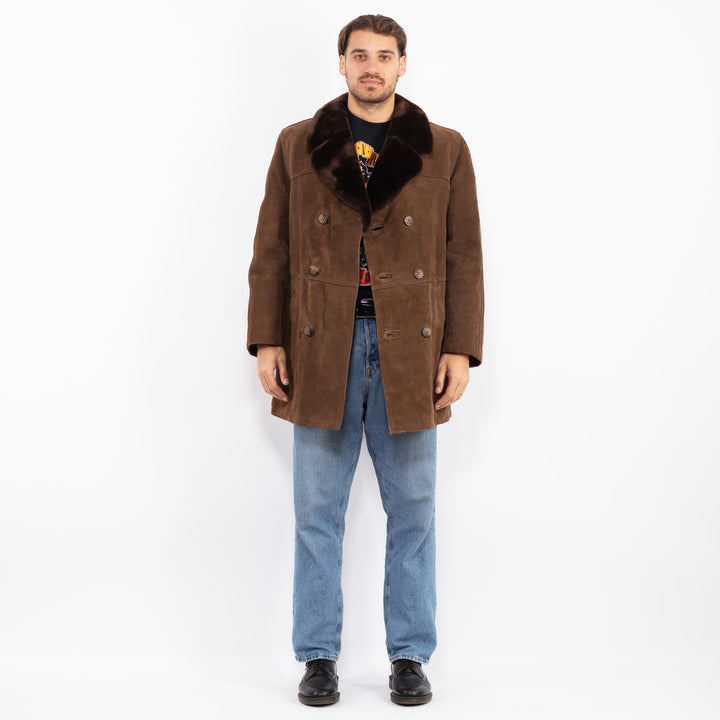 Vintage 70's Men Suede Sherpa Coat in Brown