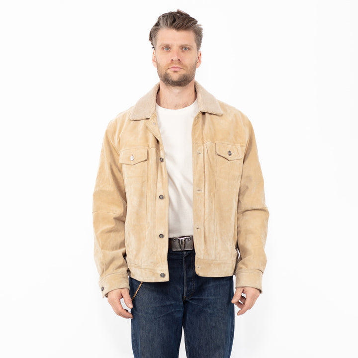 Vintage 90's Men Suede Sherpa Jacket in Beige