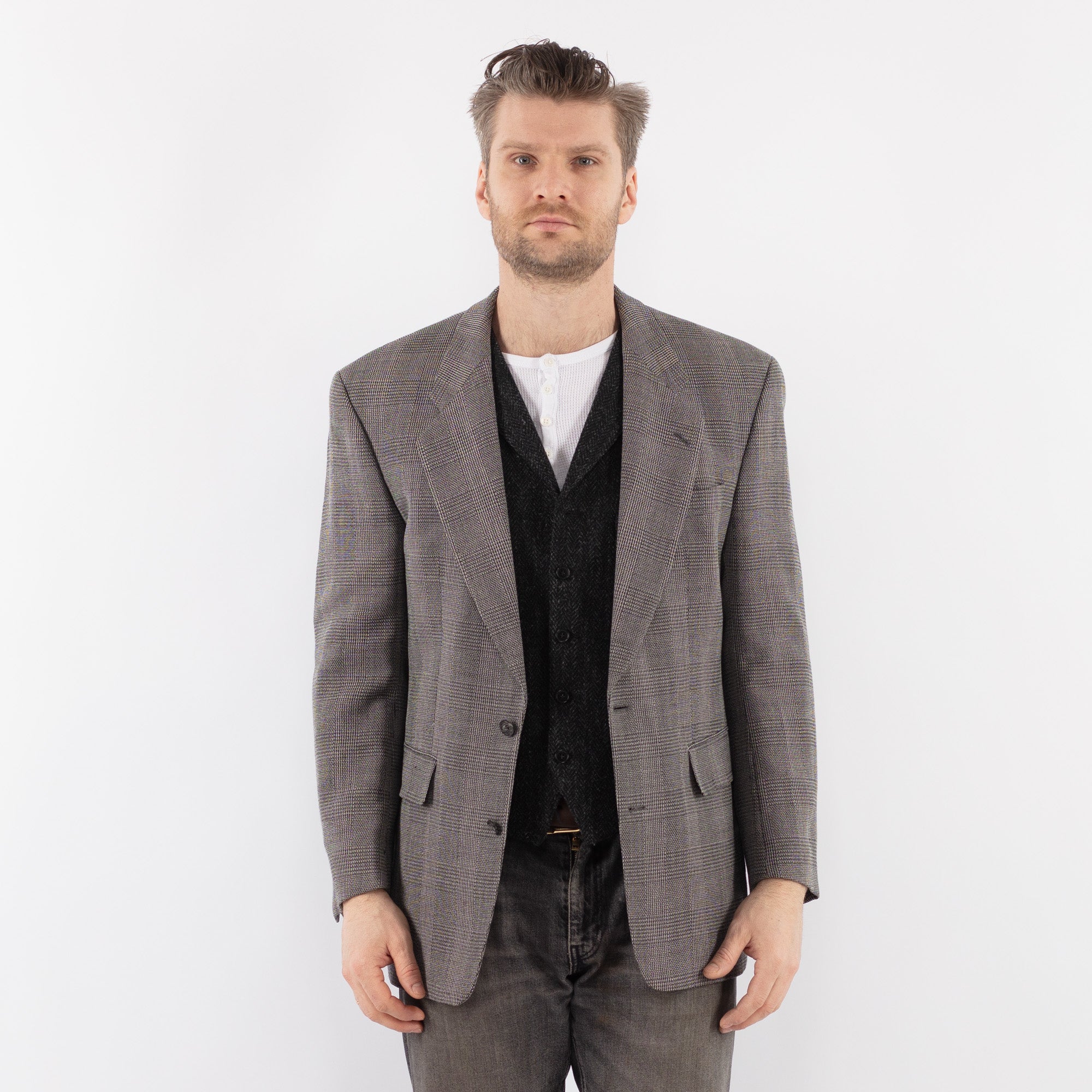 Online Vintage Store | Vintage 80's Men Wool Blazer Jacket in Gray