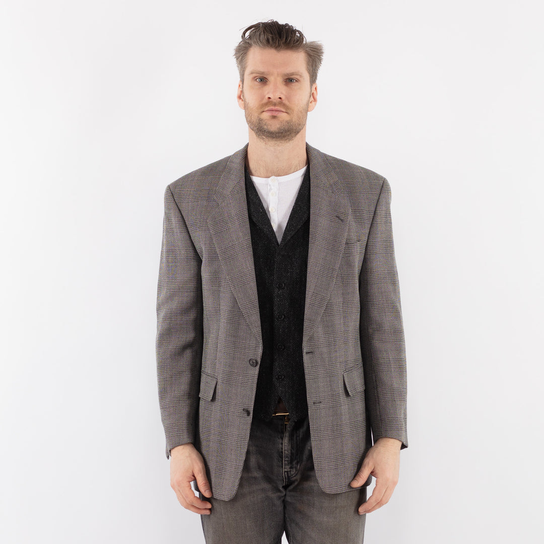 Vintage 80's Men Wool Blazer Jacket in GrayZ1063