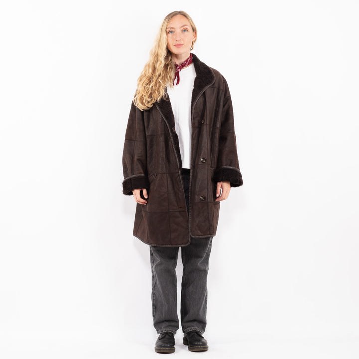 Vintage 90's Women Sheepskin Coat in BrownA0682