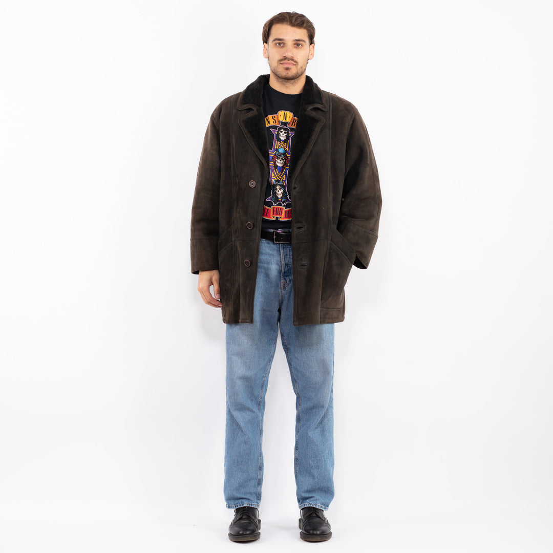 Vintage 80's Men Sheepskin Coat in Gray