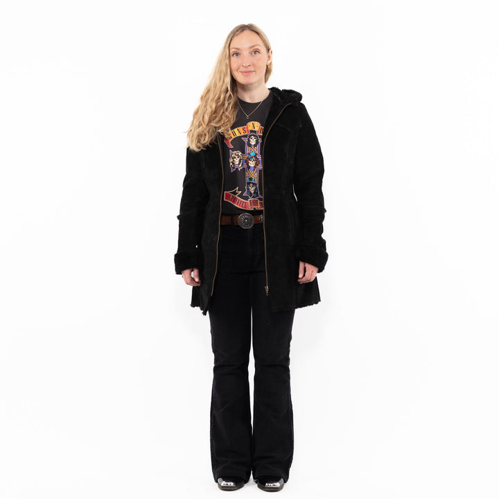 Vintage 90's Women Suede Sherpa Coat in BlackA0964