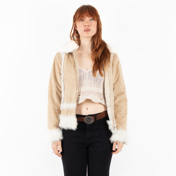 Vintage 00's Women Faux Sheepskin Jacket in BeigeV9833