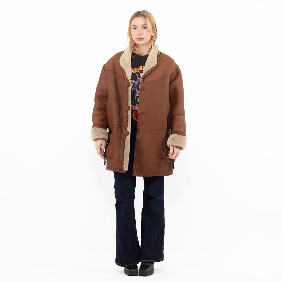 Vintage 90's Women Sheepskin Coat in BrownA1168