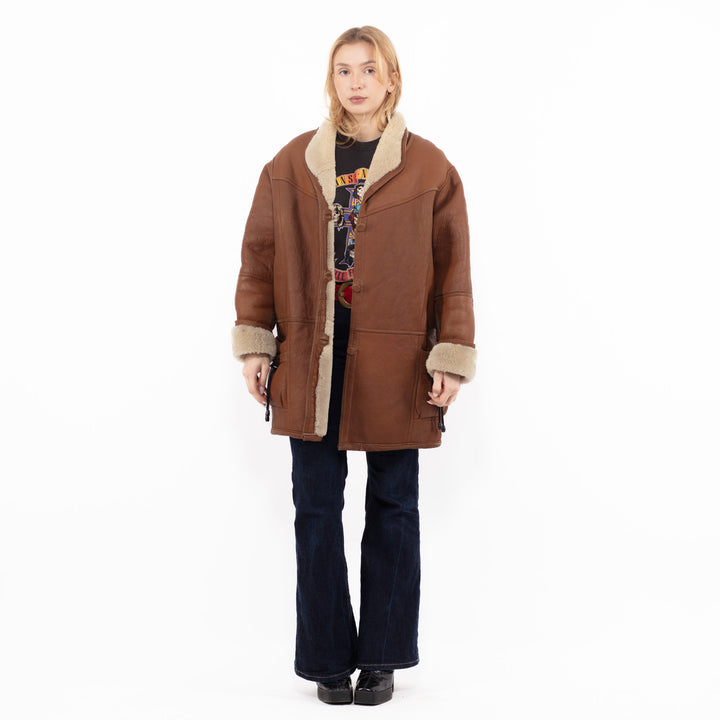 Vintage 90's Women Sheepskin Coat in BrownA1168
