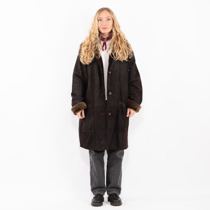 Vintage 90's Women Sheepskin Coat in BrownA0683