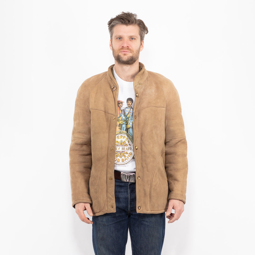 Vintage 80's Men Sheepskin Jacket in BeigeZ2736