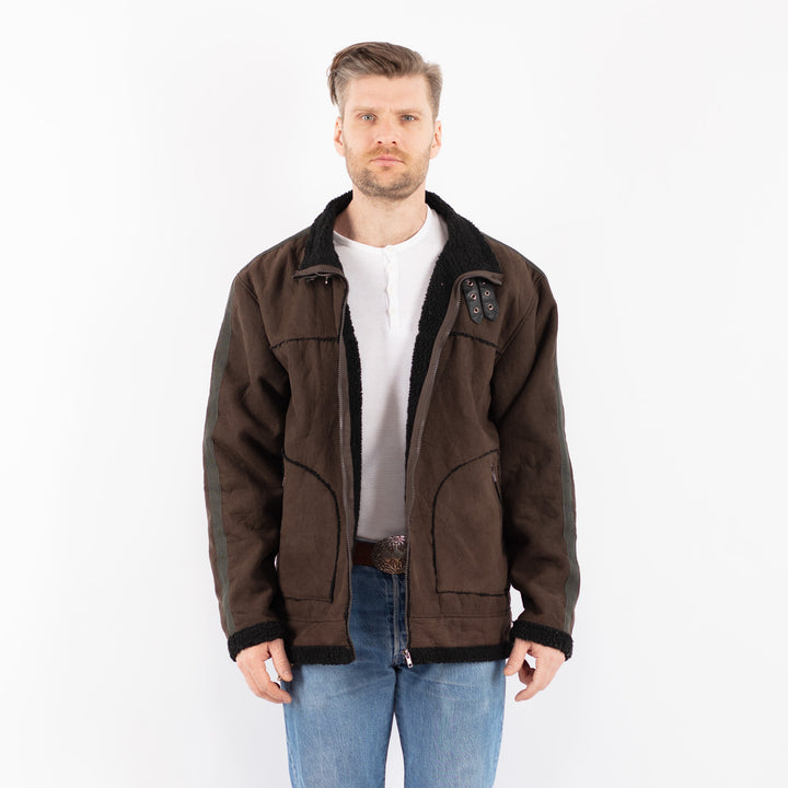 Vintage 00's Men Faux Sheepskin Jacket in BrownZ1447
