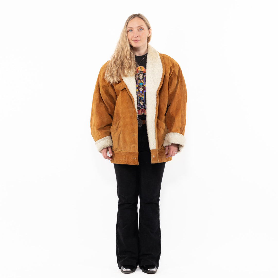 Vintage 90's Women Suede Sherpa Coat in BrownA0965