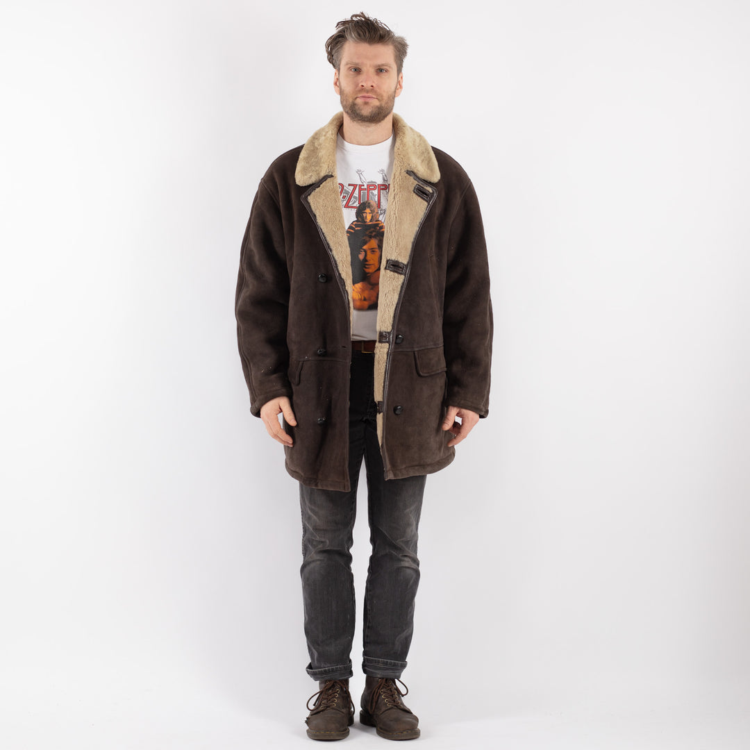 Vintage 80's Men Sheepskin Coat in GrayZ558