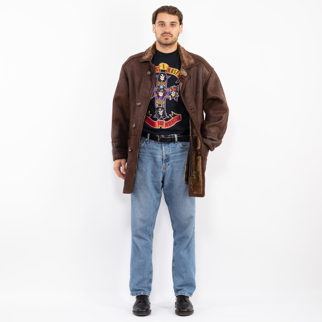 Vintage 90's Men Sheepskin Coat in Brown