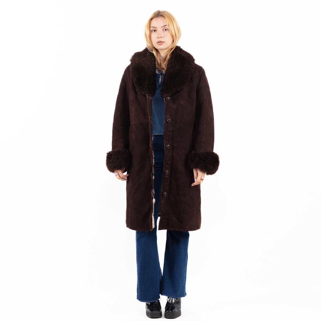 Vintage 70's Women Sheepskin Coat in Brown