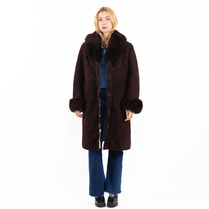 Vintage 70's Women Sheepskin Coat in Brown