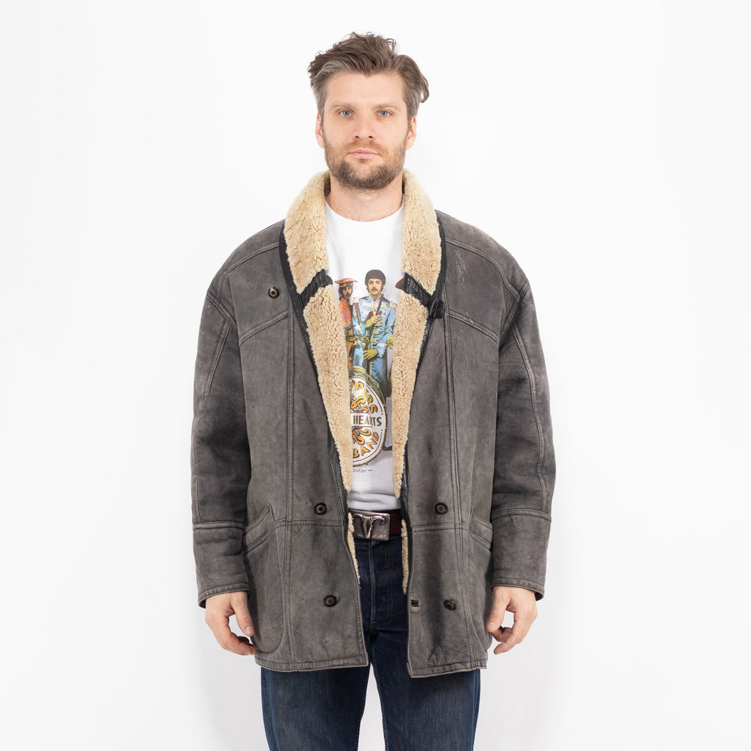 Vintage 80's Men Sheepskin Coat in GrayZ2737